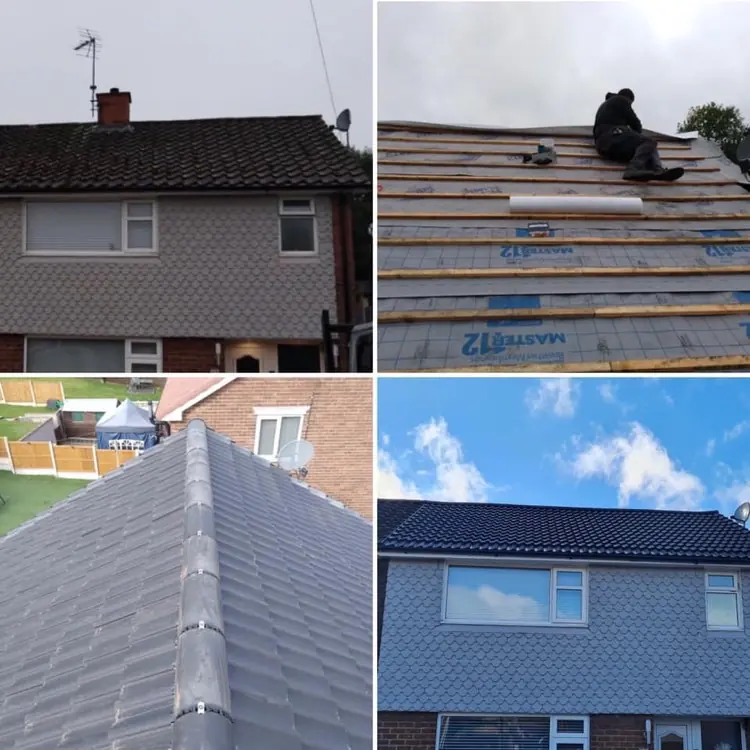 Re-roof: the old roof, new membrane and battens, and the finished roof
